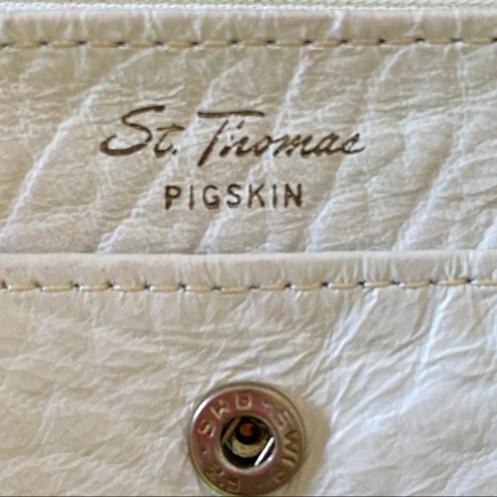 Vintage St. Thomas White Pigskin Leather Retro Wallet Coin Purse EUC